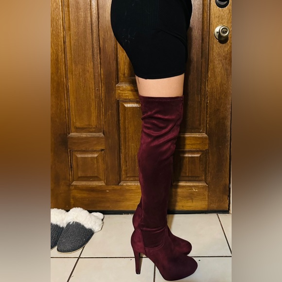 Women’s 8.5 Thigh High Over The Knee Platform Stiletto Heel, Wine Red Color - Picture 8 of 8